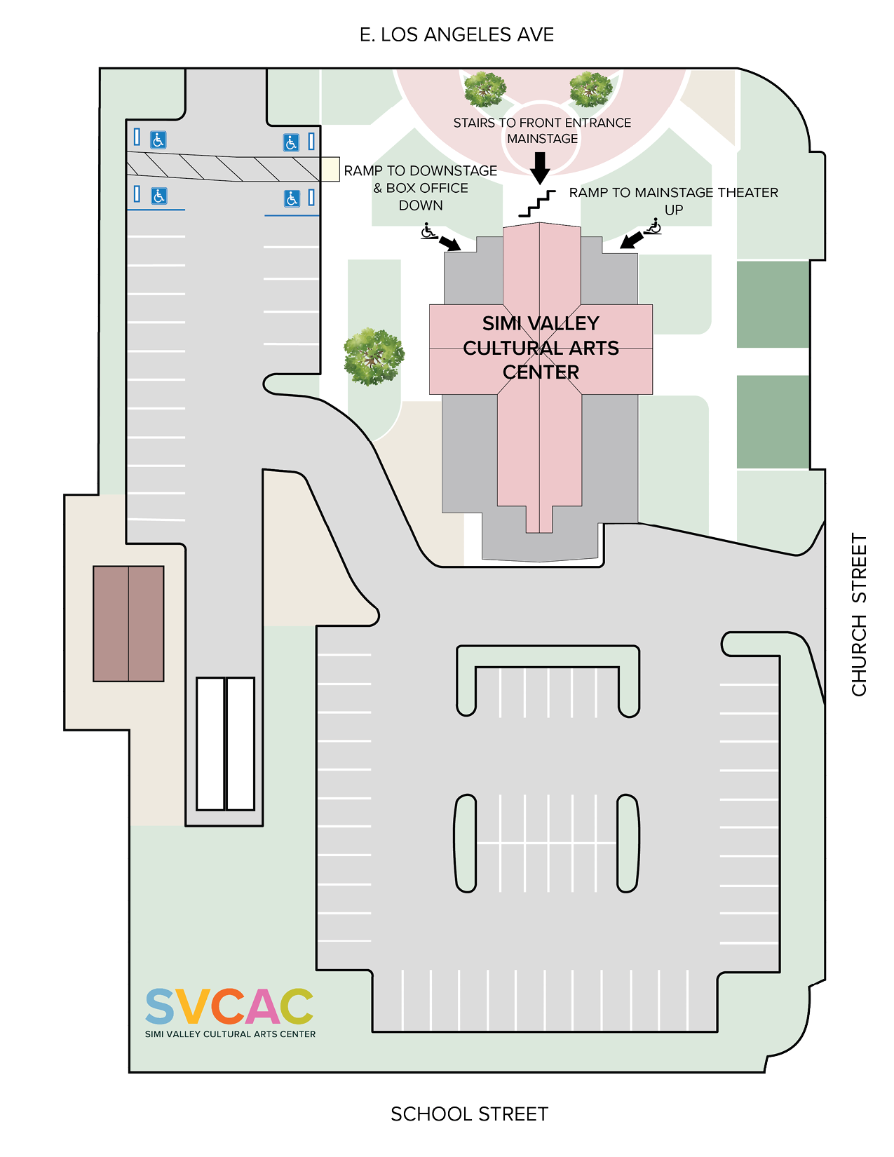 ADA-compliant and features accessible seating, restrooms, and parking